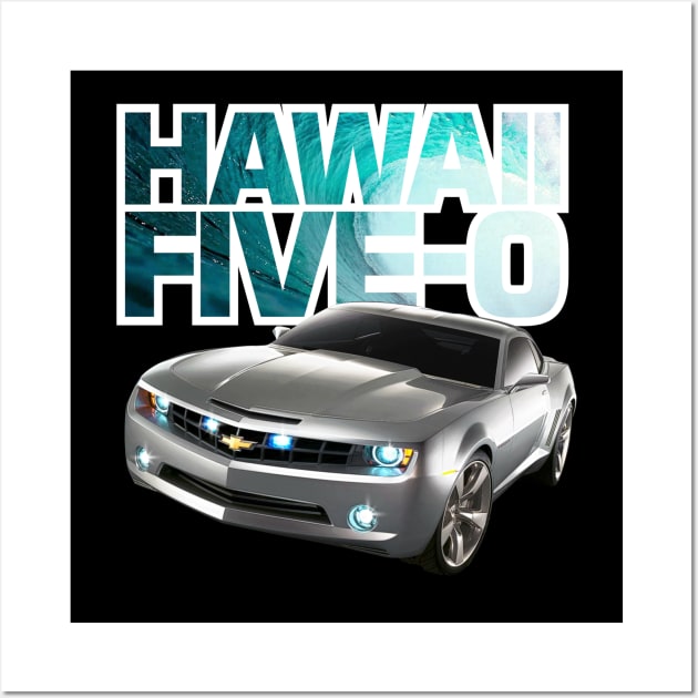 Hawaii Five-O Black Camaro (White Outline) Wall Art by fozzilized